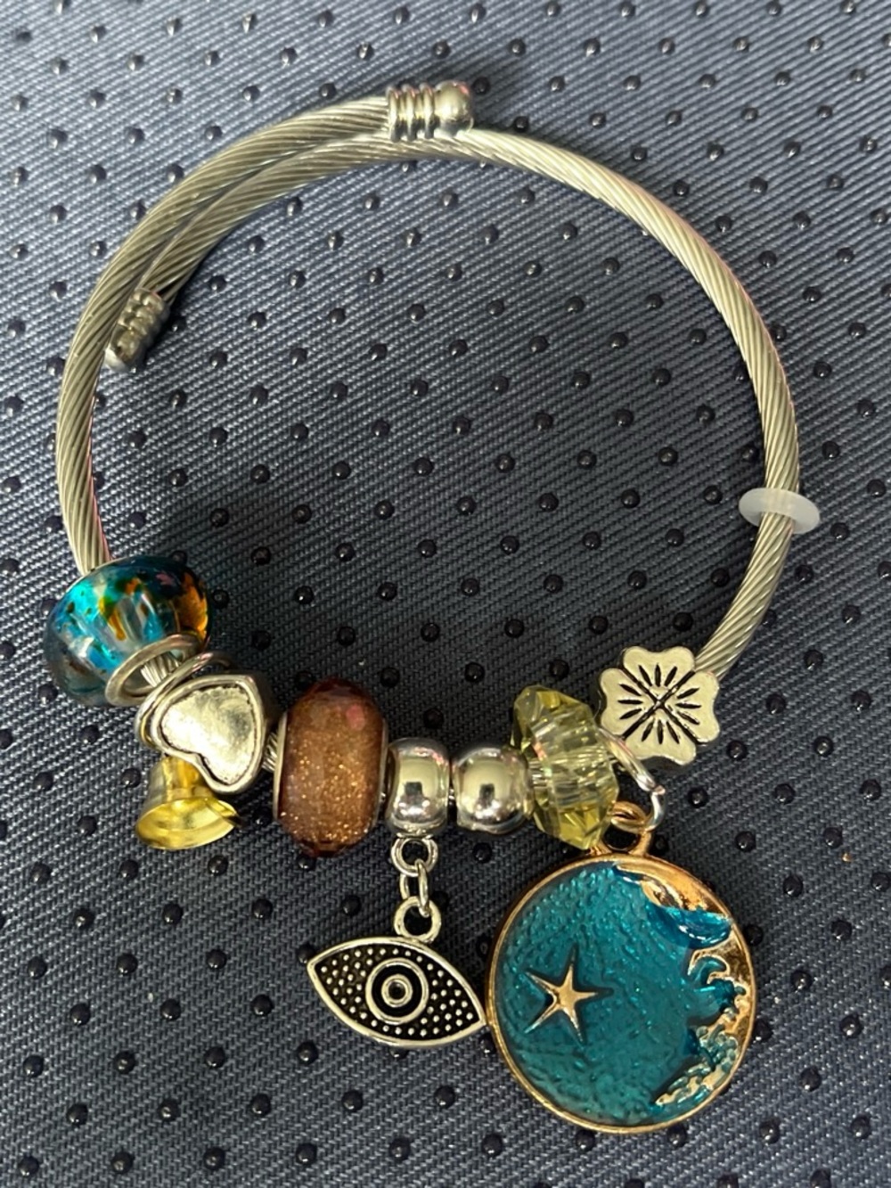Gold-Tone Turquoise Moon & Evil Eye Charm Bracelet